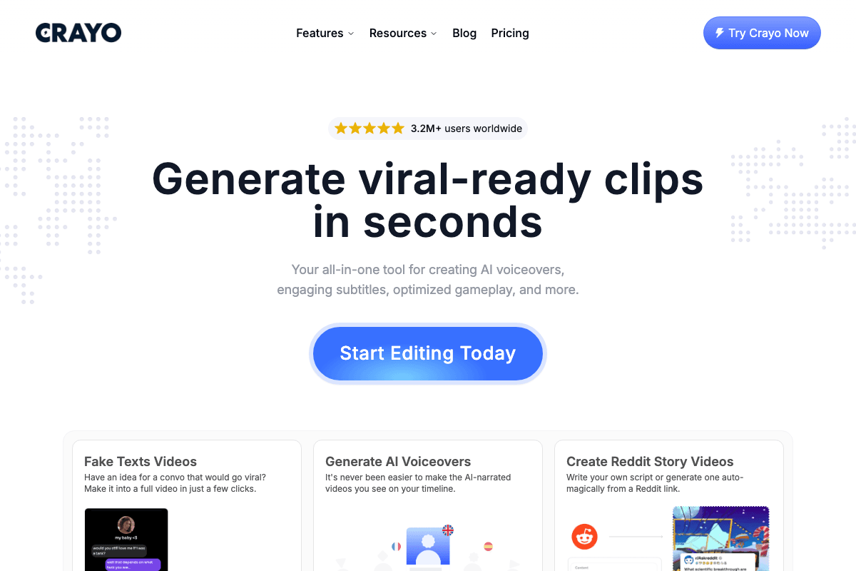 Crayo homepage interface screenshot