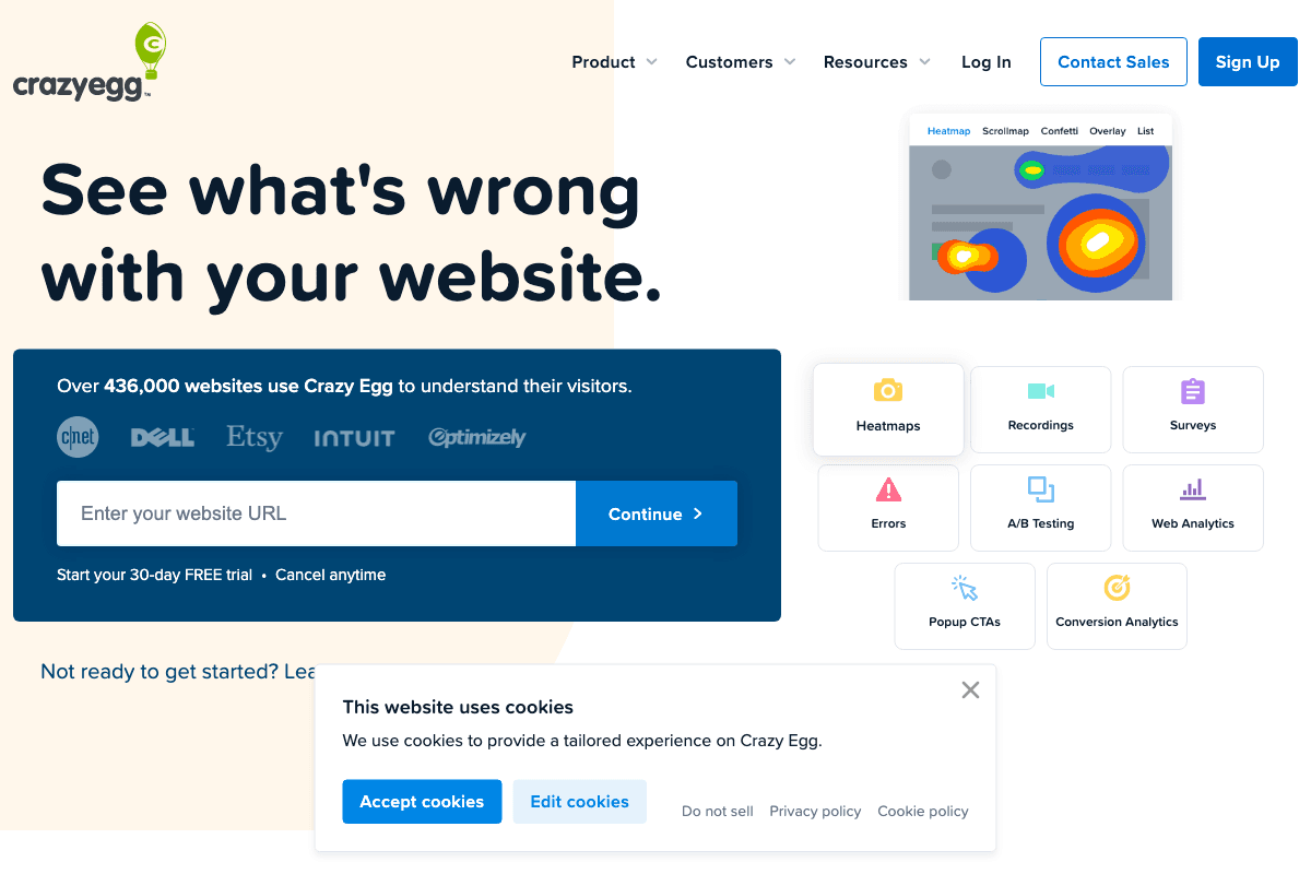 Crazy Egg homepage interface screenshot
