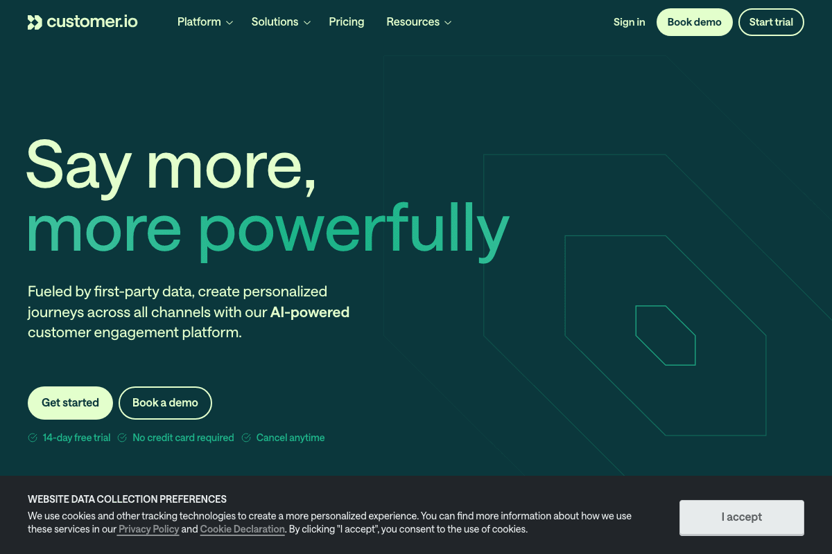 Customer.io homepage interface screenshot