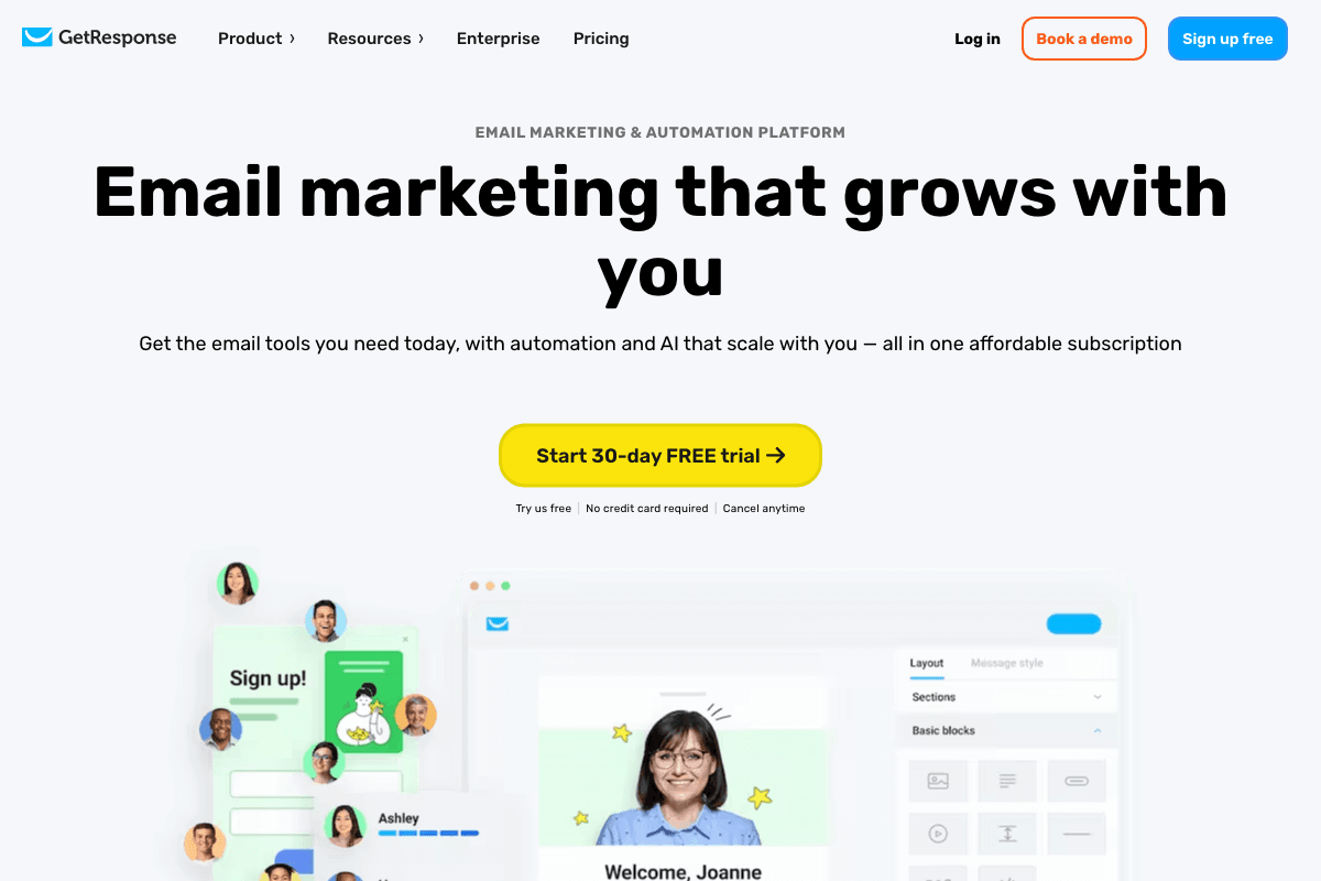 GetResponse homepage interface screenshot