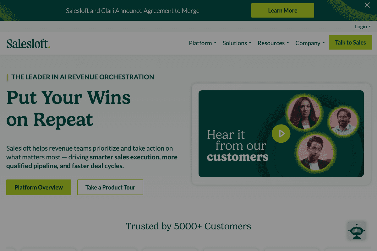 SalesLoft homepage interface screenshot