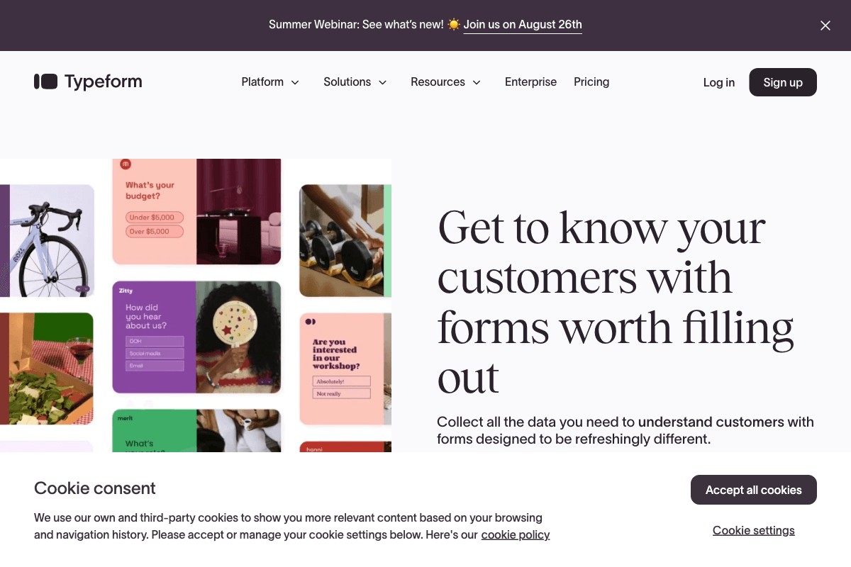 Typeform homepage interface screenshot