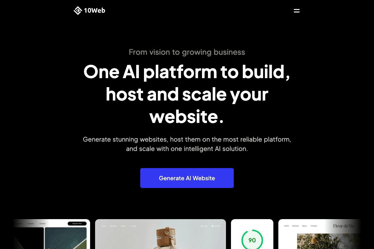 10Web AI Builder homepage interface and features - marketing tool review