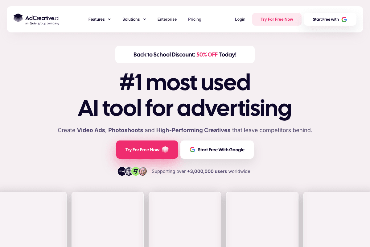 Adcreative AI homepage interface and features - marketing tool review