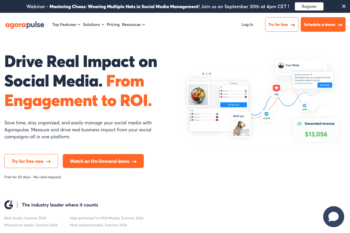 Agorapulse homepage and features