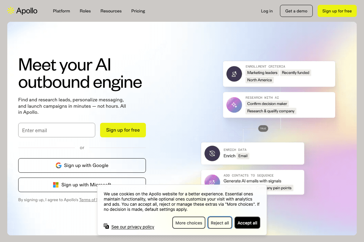 Apollo homepage and features