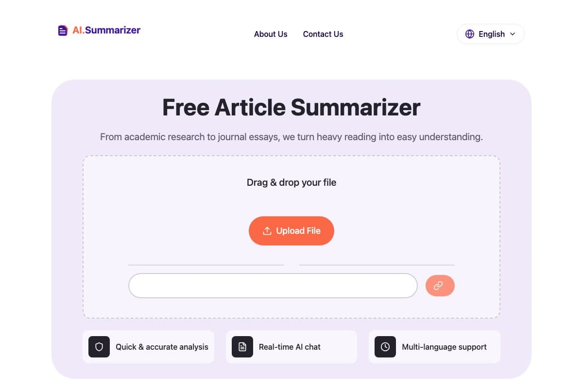 Article Summarizer homepage interface - marketing tool review