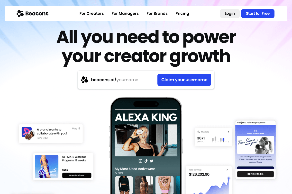 Beacons homepage interface and features - marketing tool review