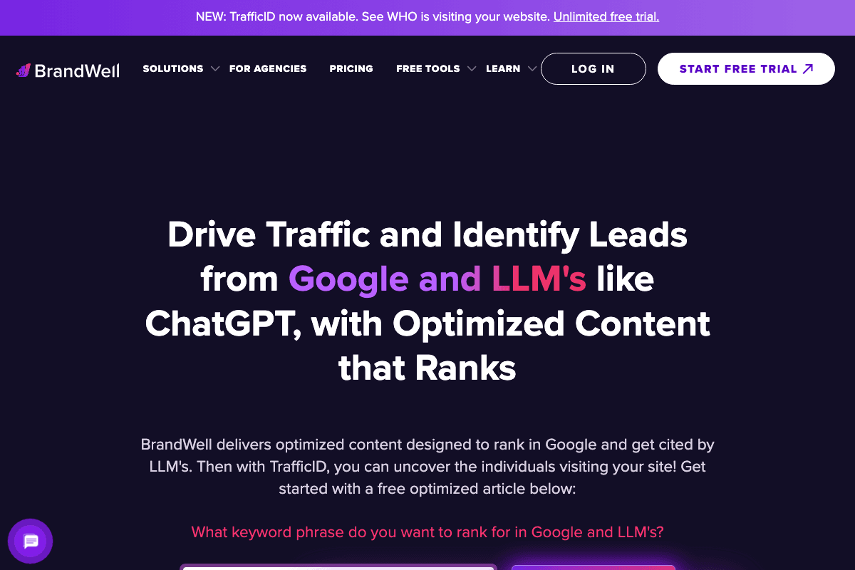 Brandwell homepage interface and features - marketing tool review