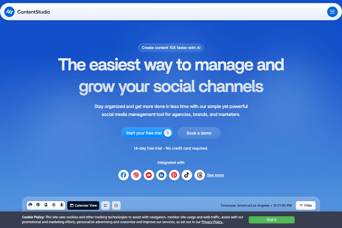 ContentStudio homepage and features