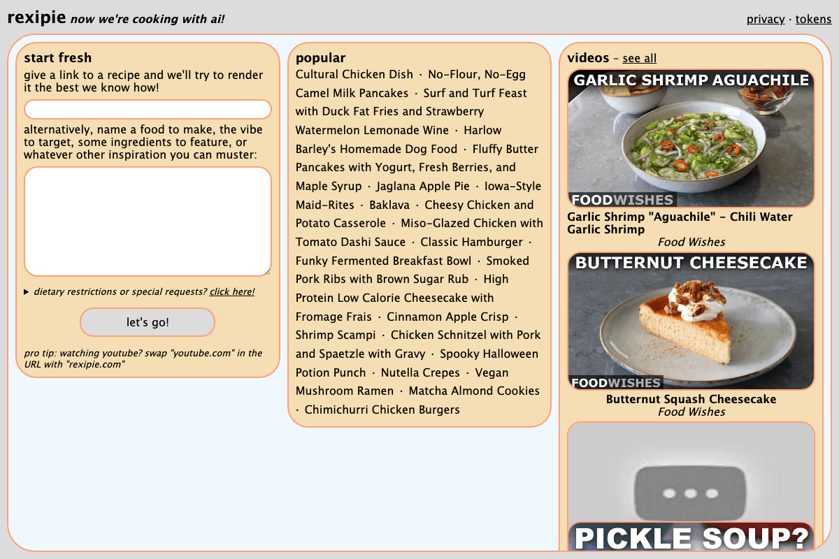 Rexipie homepage interface and features - marketing tool review