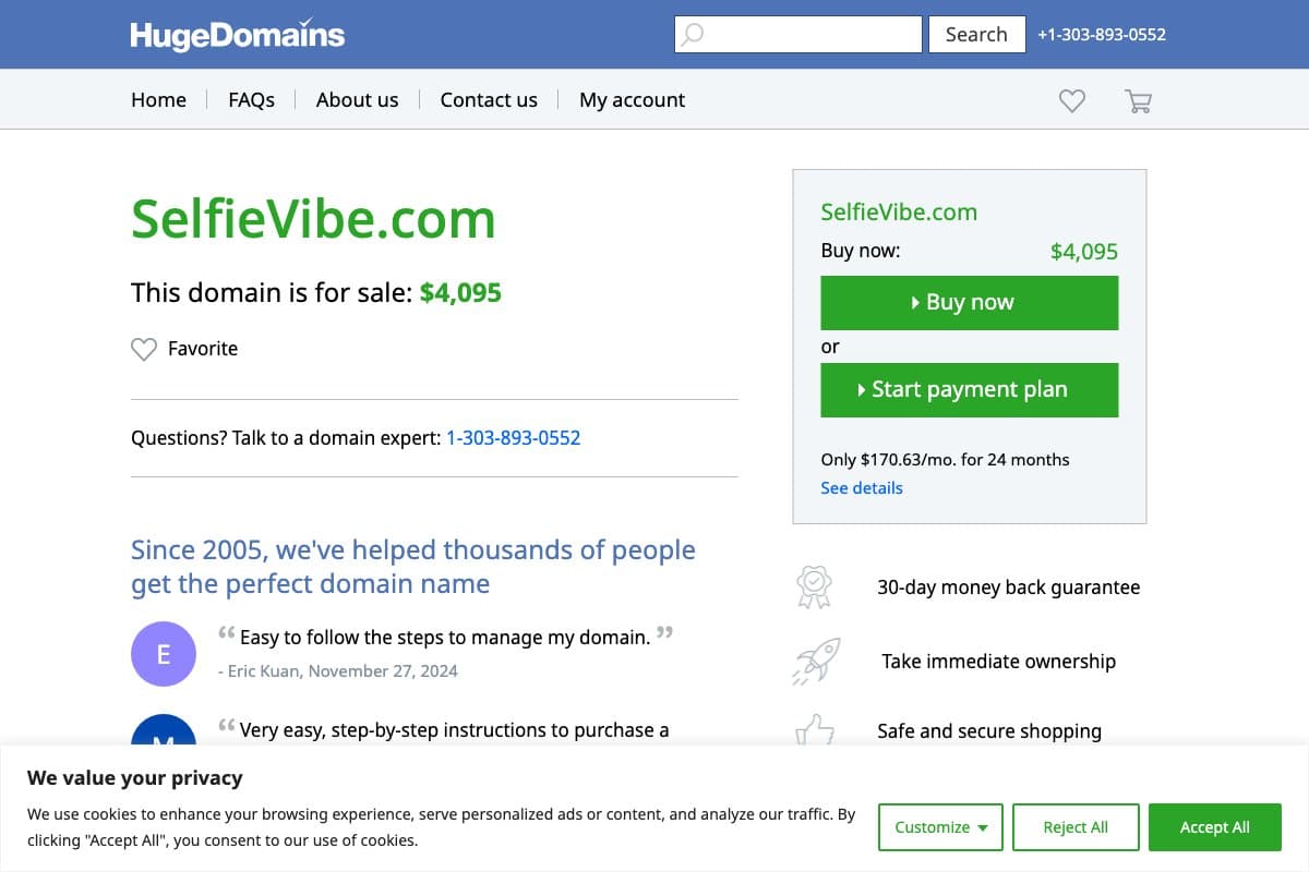 Selfie Vibe homepage interface - marketing tool review