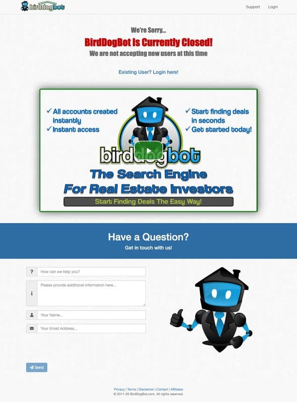 Birddogbot homepage interface - marketing tool review
