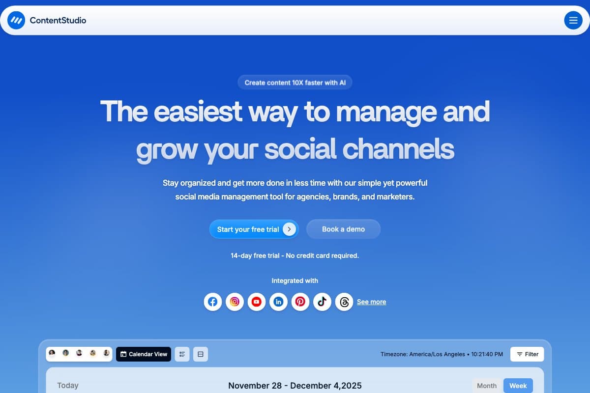 ContentStudio homepage interface screenshot
