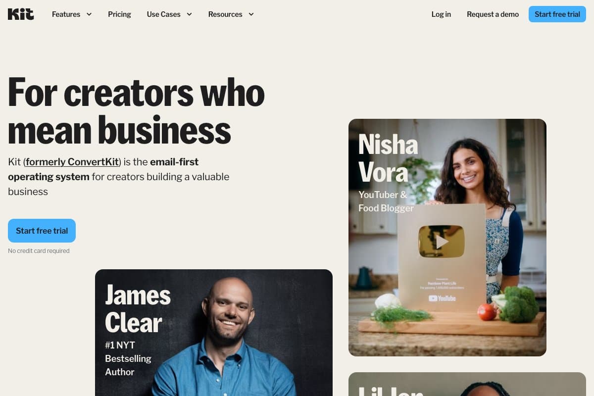 ConvertKit homepage interface screenshot
