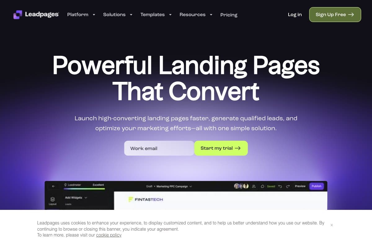 Leadpages homepage interface screenshot