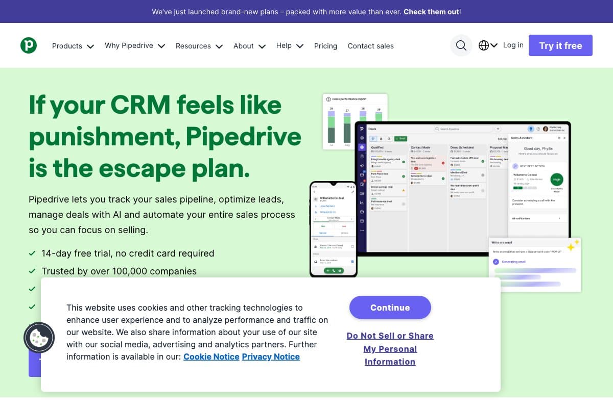 Pipedrive homepage interface screenshot