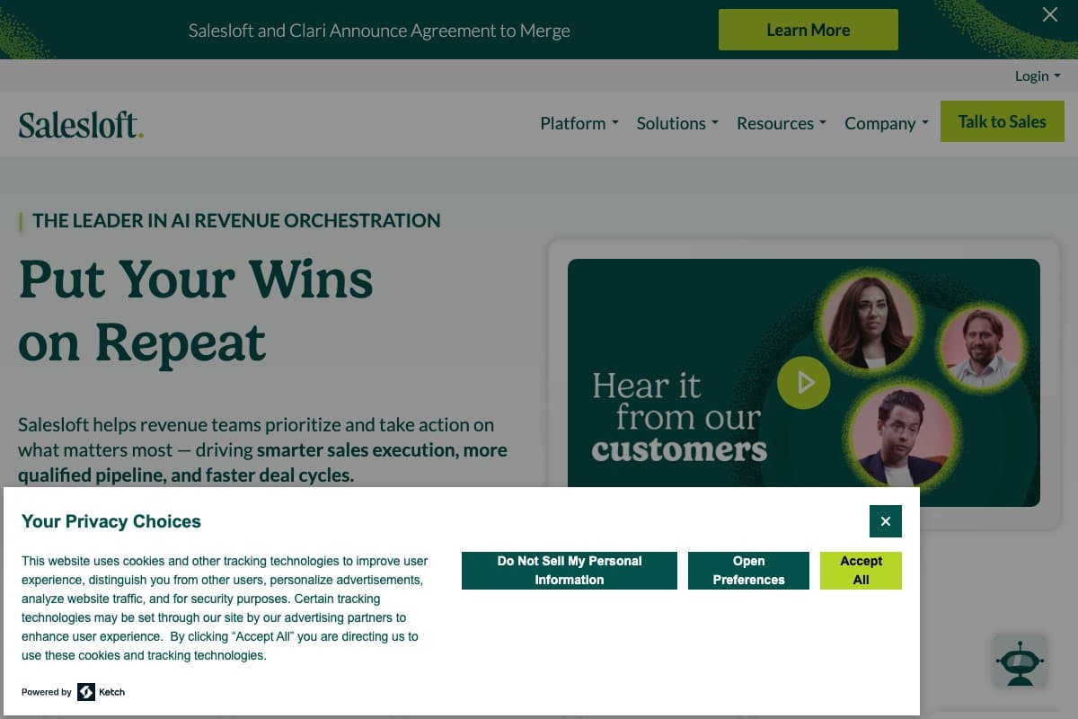 SalesLoft homepage interface screenshot