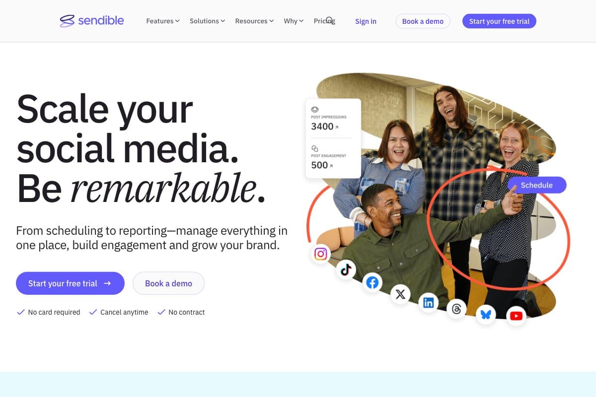 Sendible homepage interface screenshot