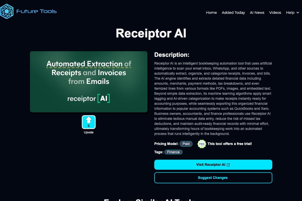 Receiptor AI homepage interface screenshot