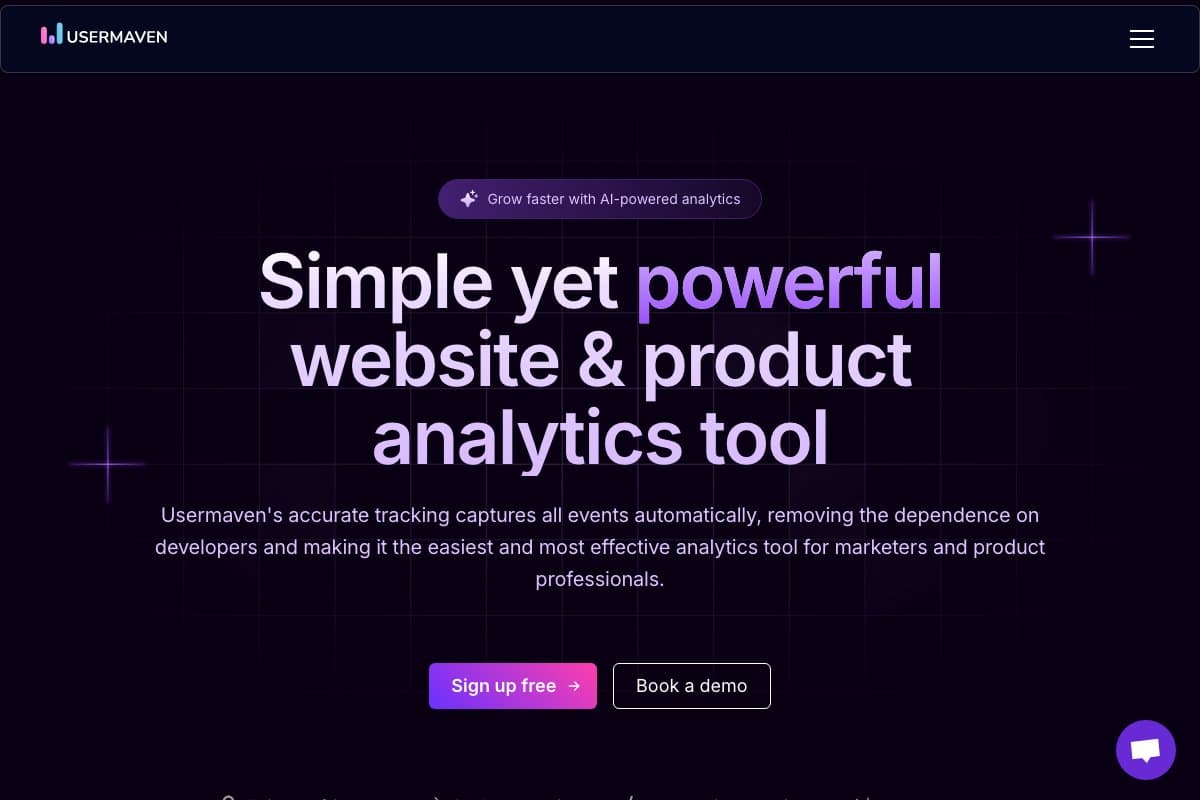 Usermaven homepage interface and features - marketing tool review