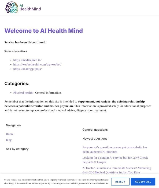 AI Health Mind homepage interface - marketing tool review