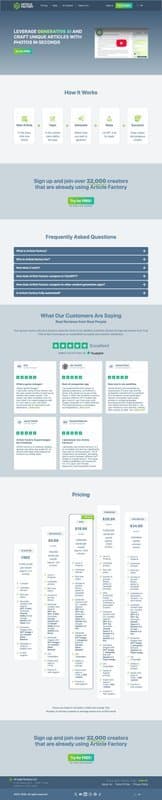 Article Factory homepage interface - marketing tool review