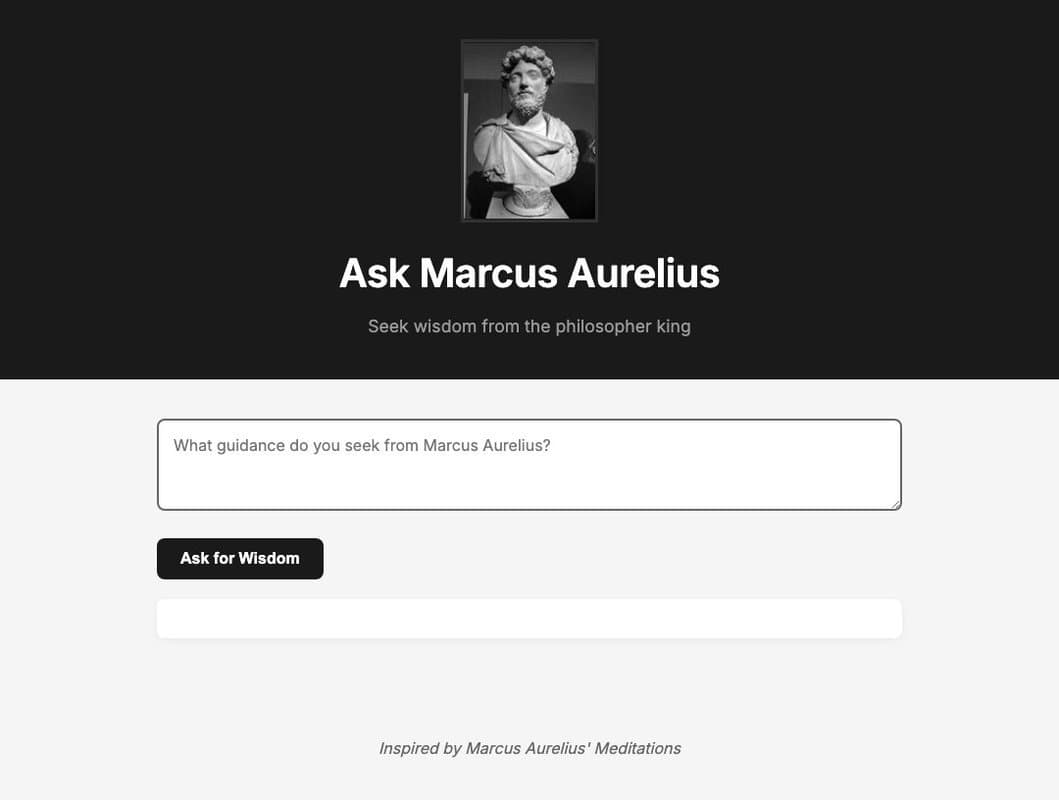 Ask Marcus Aurelius homepage interface - marketing tool review