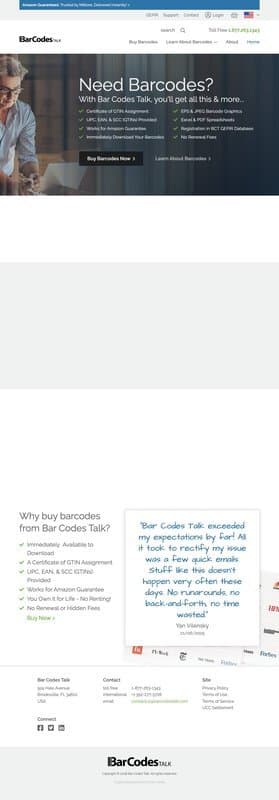 Bar Codes Talk homepage interface - marketing tool review