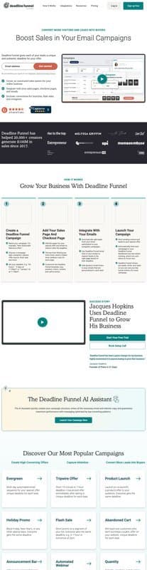 Deadline Funnel homepage interface - marketing tool review