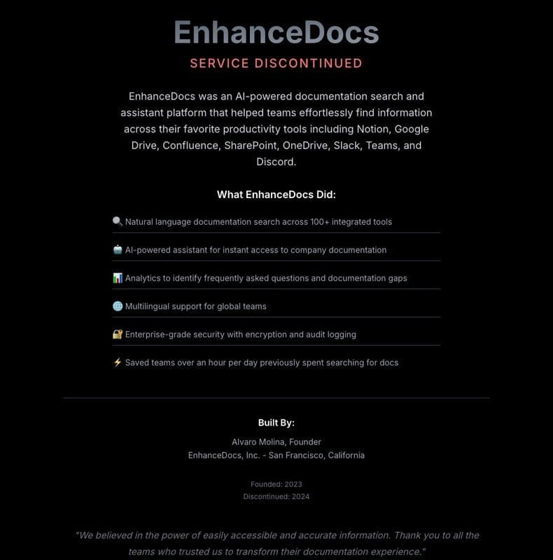 EnhanceDocs homepage interface - marketing tool review