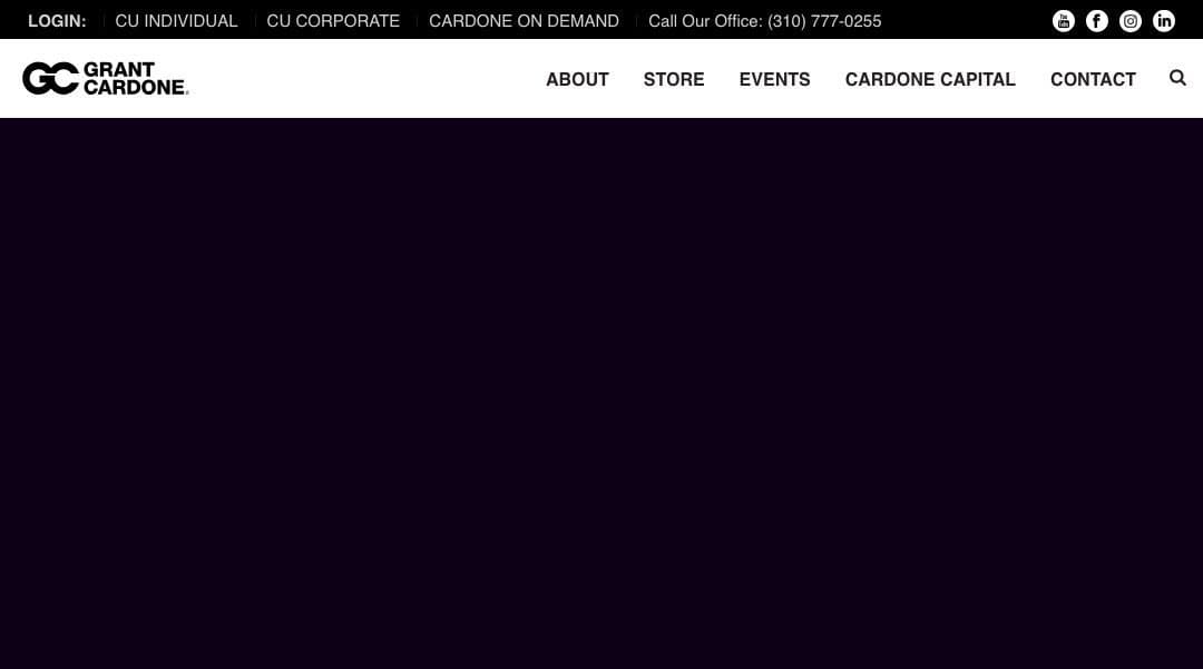 Grant Cardone homepage interface - marketing tool review