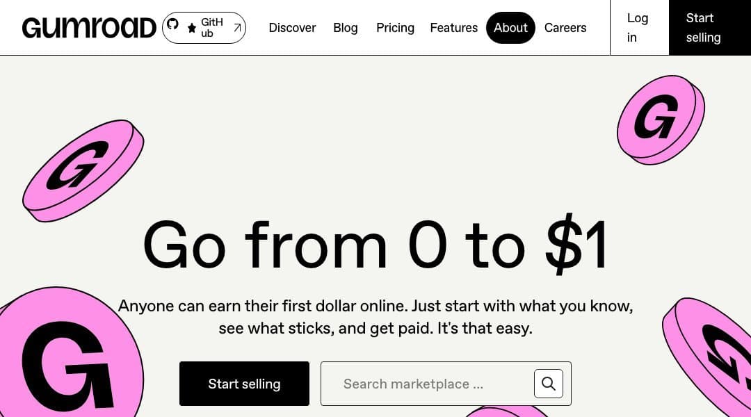 Gumroad homepage interface - marketing tool review