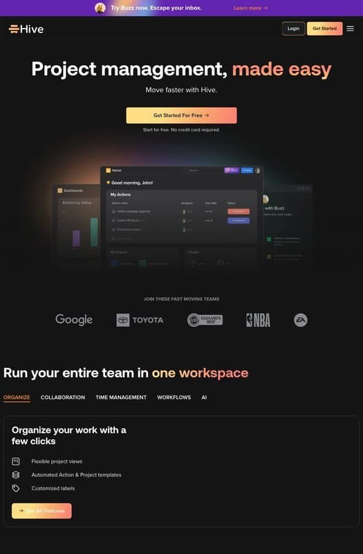 Hive homepage interface - marketing tool review