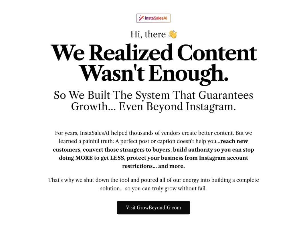 InstaSalesAI homepage interface - marketing tool review