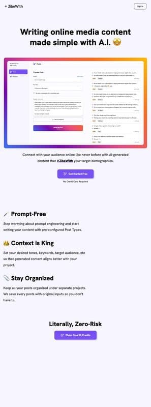 JibeWith homepage interface - marketing tool review