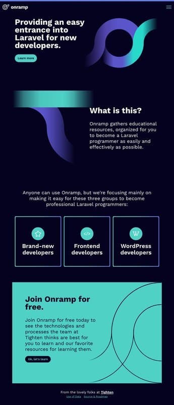 Onramp homepage interface - marketing tool review