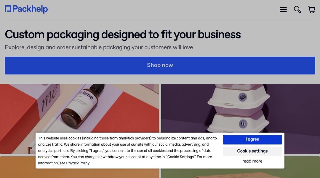 Packhelp homepage interface - marketing tool review