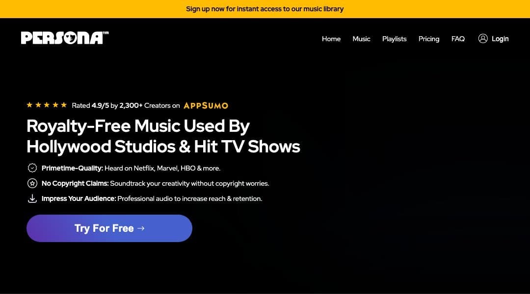 Persona Music homepage interface - marketing tool review