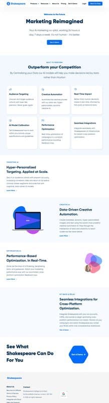 Shakespeare homepage interface - marketing tool review