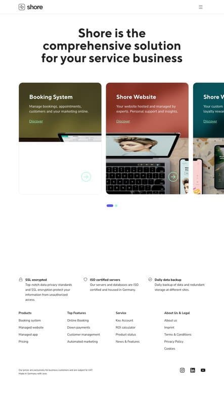 Shore homepage interface - marketing tool review