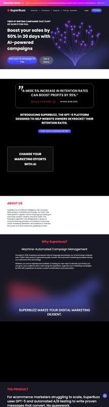 SuperBuzz homepage interface - marketing tool review