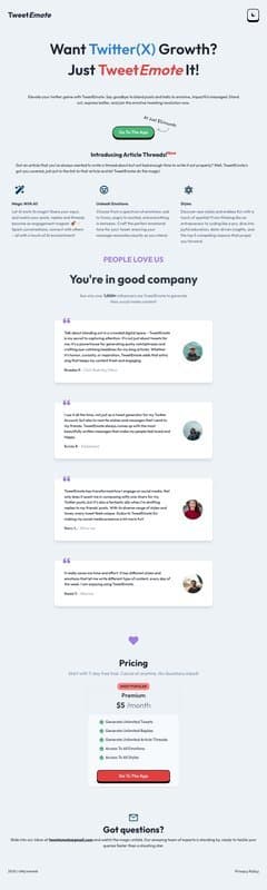 TweetEmote homepage interface - marketing tool review