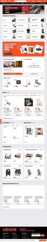 Vevor homepage interface - marketing tool review