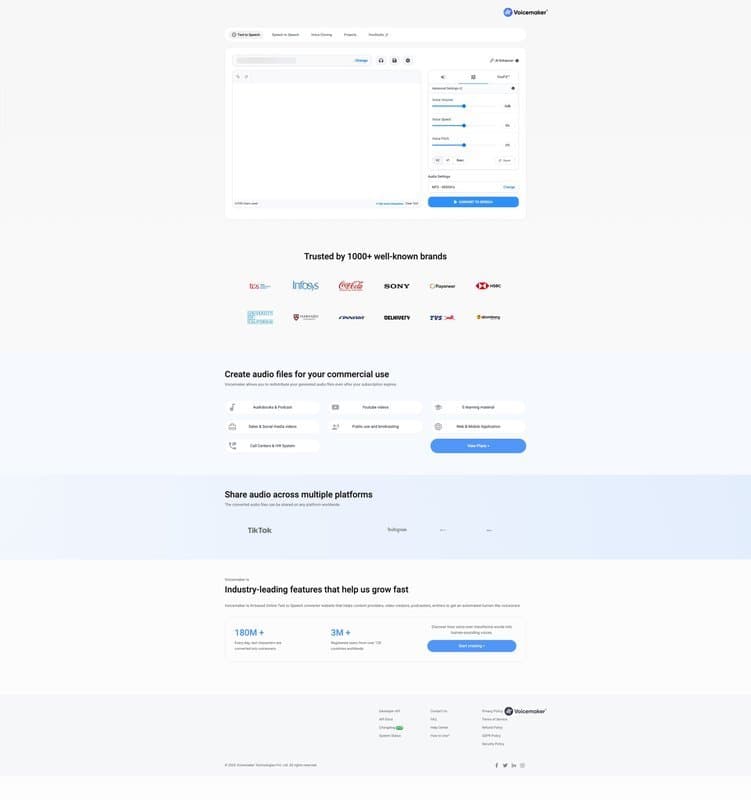 Voicemaker homepage interface - marketing tool review