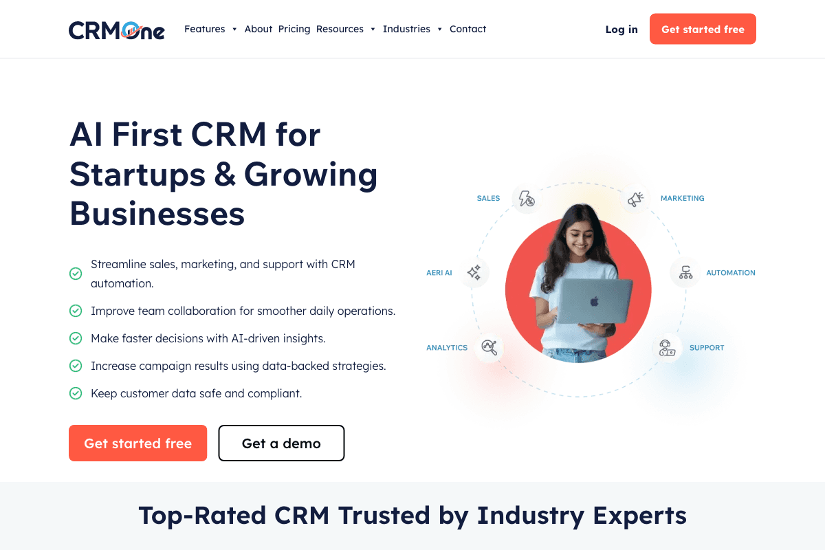 CrmOne homepage interface screenshot