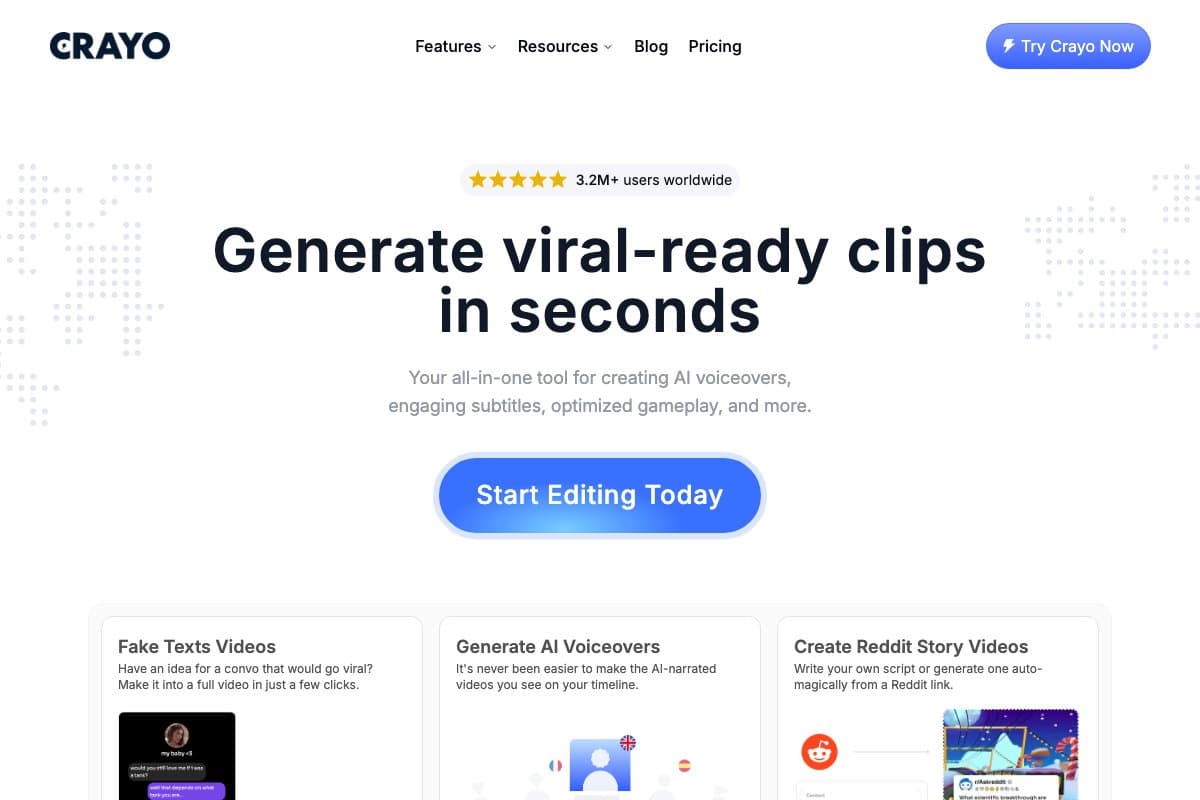 Crayo homepage interface and features - marketing tool review