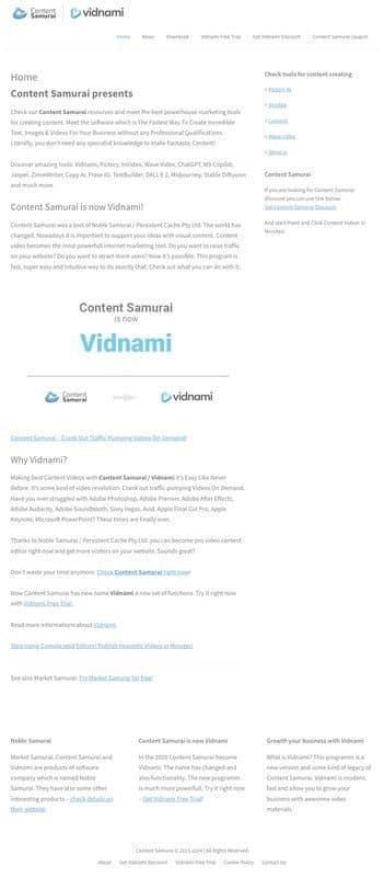 Content Samurai homepage interface - marketing tool review