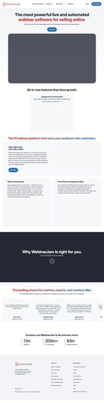 Webinar Jam homepage interface - marketing tool review