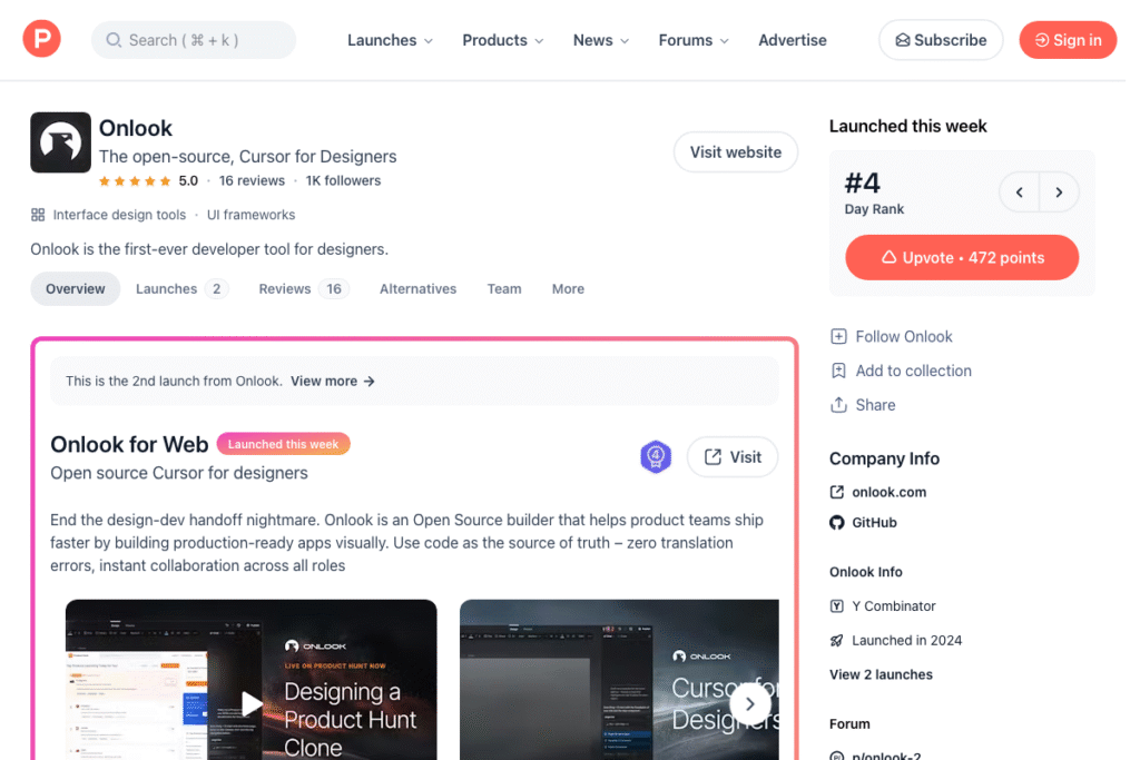 Onlook for Web Review: Complete Guide for 2025 – Features, Pricing & Alternatives homepage interface